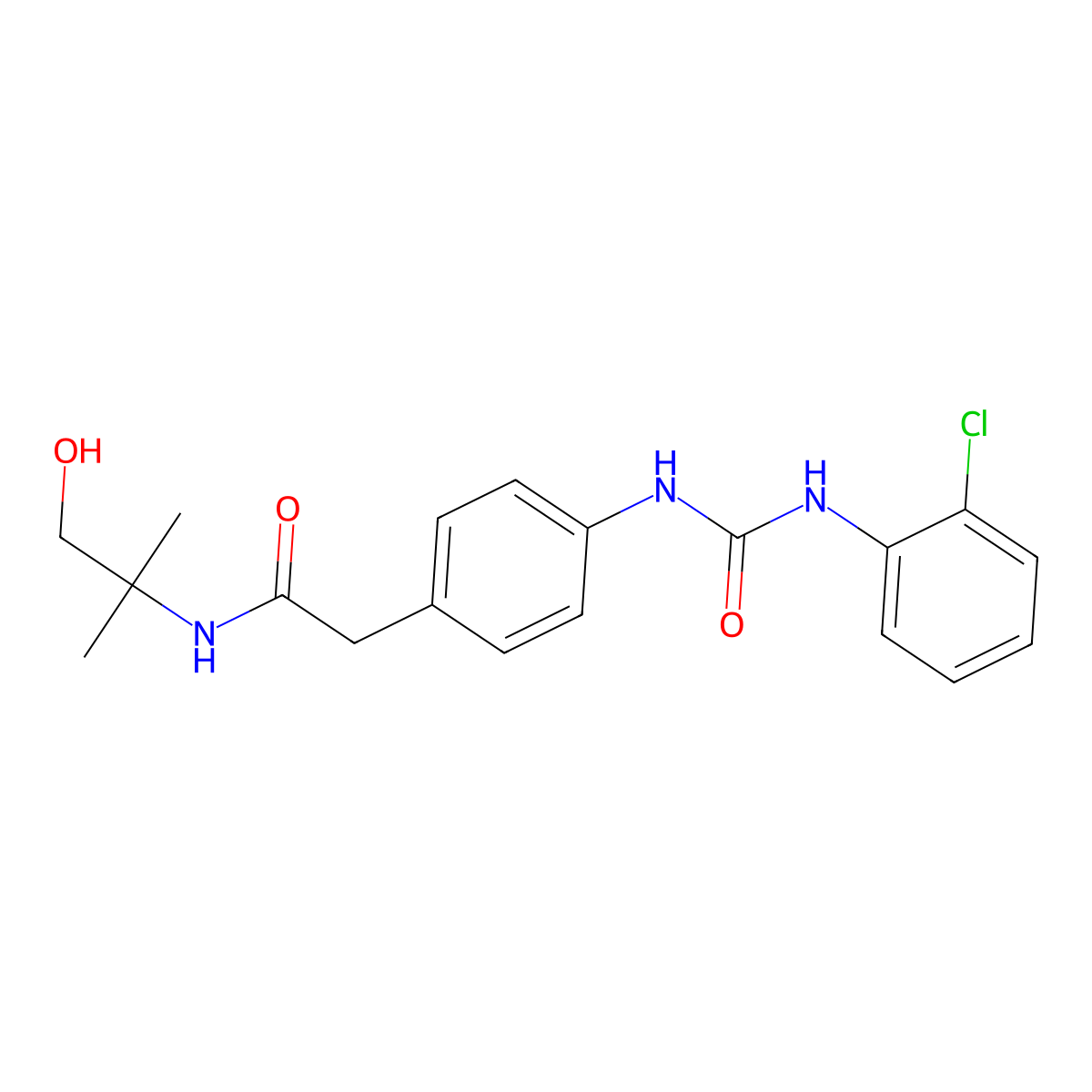 2-(4-(3-(2-chlorophenyl)ureido)phenyl)-N-(1-hydroxy-2-methylpropan-2-yl)acetamide molecular structure, CAS 1235352-06-3