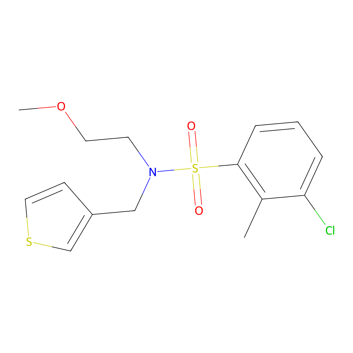 3-chloro-N-(2-methoxyethyl)-2-methyl-N-(thiophen-3-ylmethyl)benzenesulfonamide molecular structure, CAS 1235352-40-5