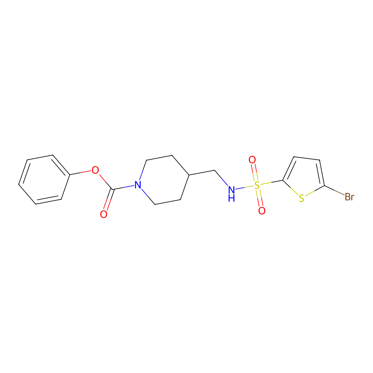 Phenyl 4-((5-bromothiophene-2-sulfonamido)methyl)piperidine-1-carboxylate molecular structure, CAS 1235353-03-3