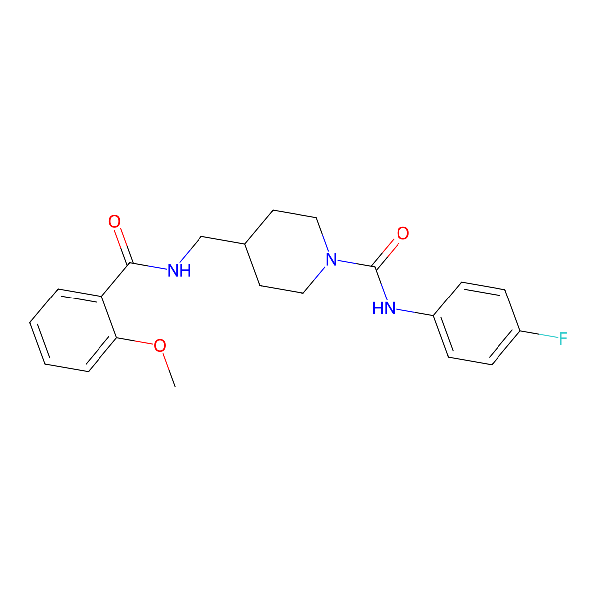 N-(4-fluorophenyl)-4-((2-methoxybenzamido)methyl)piperidine-1-carboxamide molecular structure, CAS 1235353-78-2