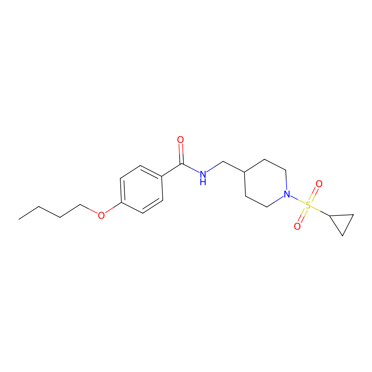 4-butoxy-N-((1-(cyclopropylsulfonyl)piperidin-4-yl)methyl)benzamide molecular structure, CAS 1235354-26-3