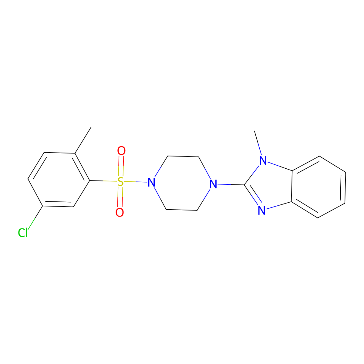 2-(4-((5-chloro-2-methylphenyl)sulfonyl)piperazin-1-yl)-1-methyl-1H-benzo[d]imidazole molecular structure, CAS 1235354-64-9