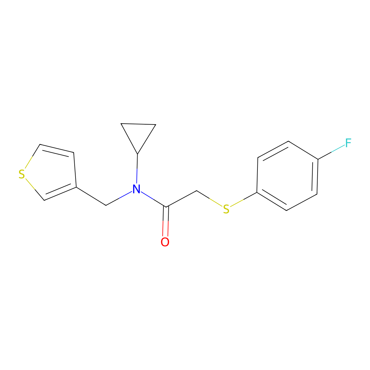 N-cyclopropyl-2-((4-fluorophenyl)thio)-N-(thiophen-3-ylmethyl)acetamide molecular structure, CAS 1235354-78-5