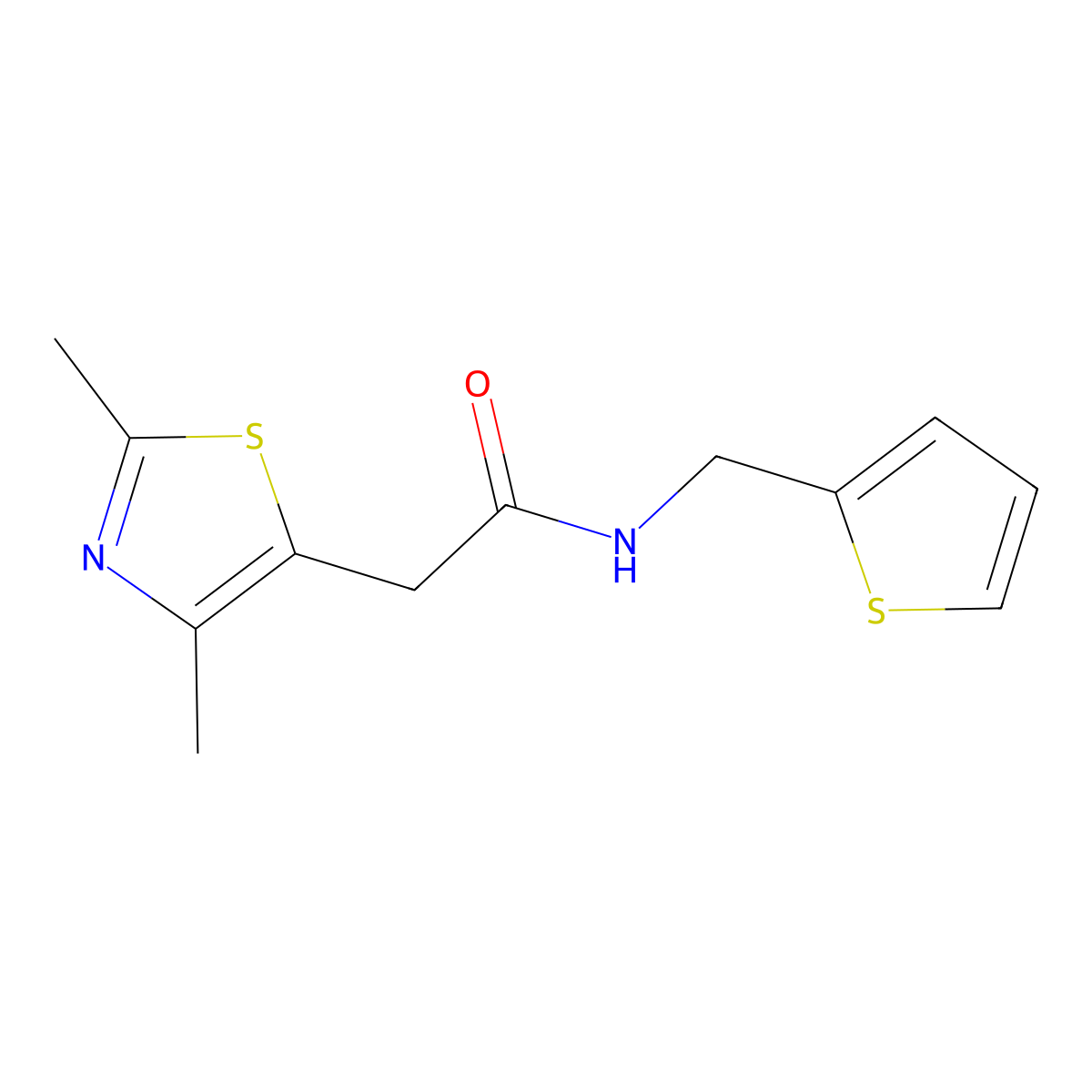 2-(2,4-dimethylthiazol-5-yl)-N-(thiophen-2-ylmethyl)acetamide molecular structure, CAS 1235355-79-9