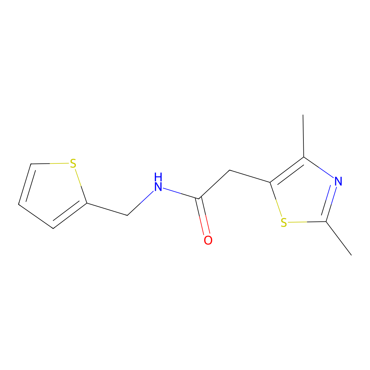 2-(2,4-dimethylthiazol-5-yl)-N-(thiophen-2-ylmethyl)acetamide molecular structure, CAS 1235355-79-9