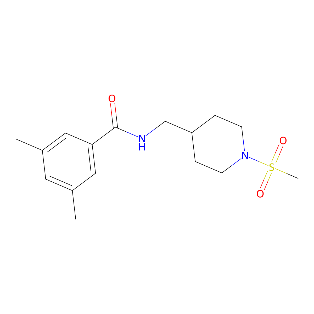 3,5-dimethyl-N-((1-(methylsulfonyl)piperidin-4-yl)methyl)benzamide molecular structure, CAS 1235355-87-9