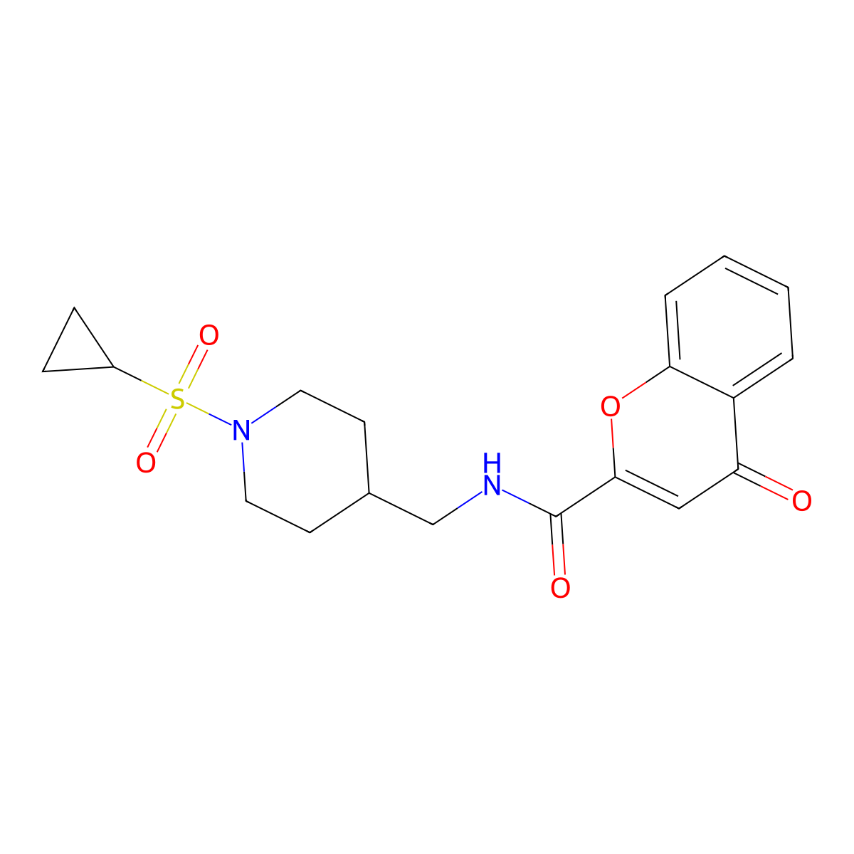 N-((1-(cyclopropylsulfonyl)piperidin-4-yl)methyl)-4-oxo-4H-chromene-2-carboxamide molecular structure, CAS 1235356-71-4