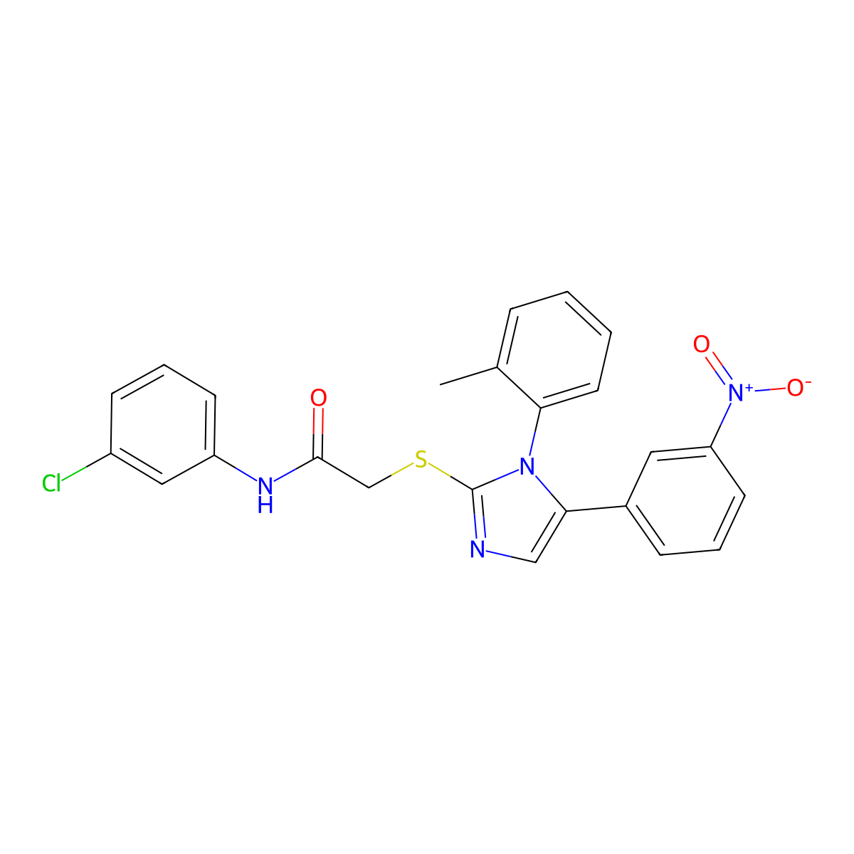 N-(3-chlorophenyl)-2-((5-(3-nitrophenyl)-1-(o-tolyl)-1H-imidazol-2-yl)thio)acetamide molecular structure, CAS 1235357-50-2
