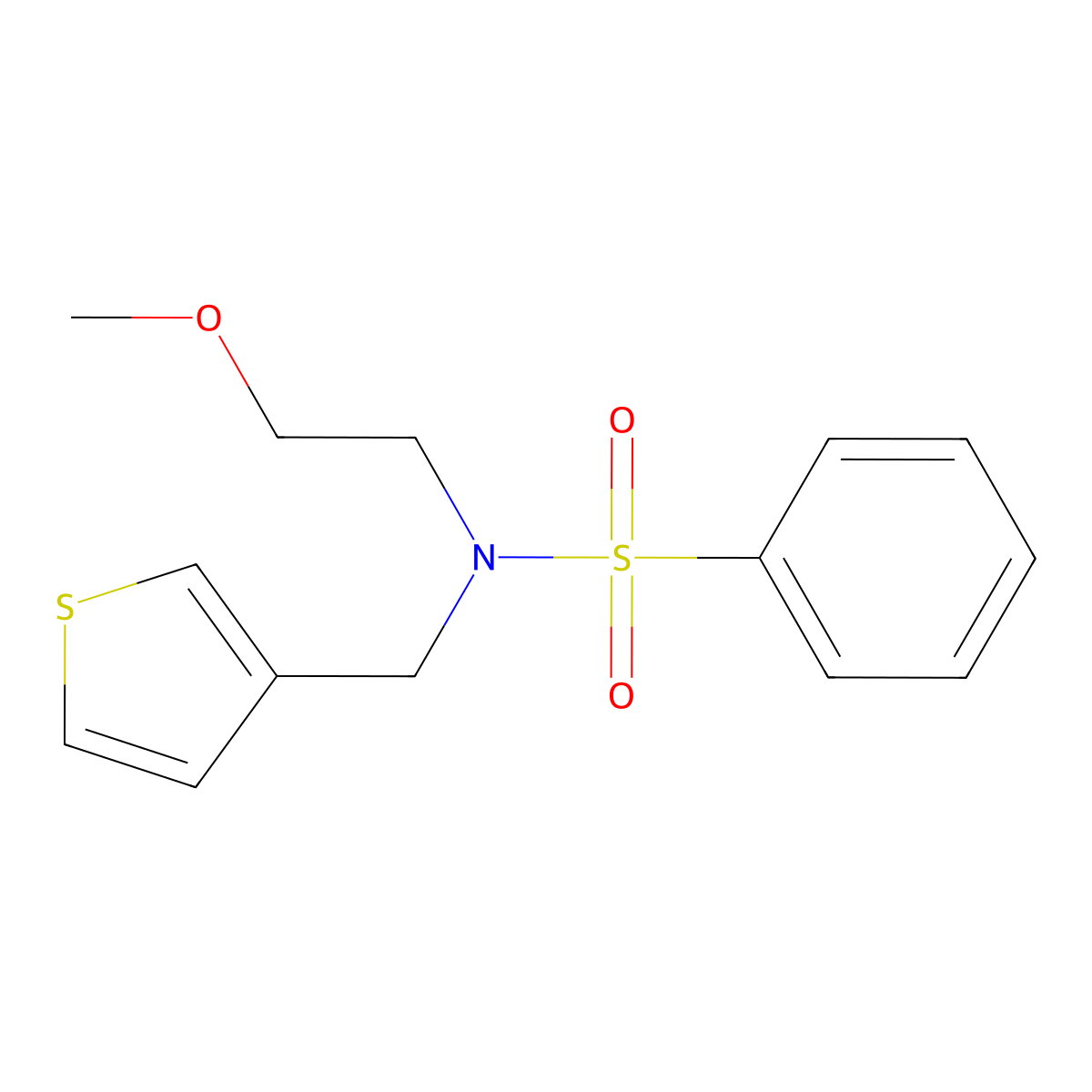 N-(2-methoxyethyl)-N-(thiophen-3-ylmethyl)benzenesulfonamide molecular structure, CAS 1235359-76-8