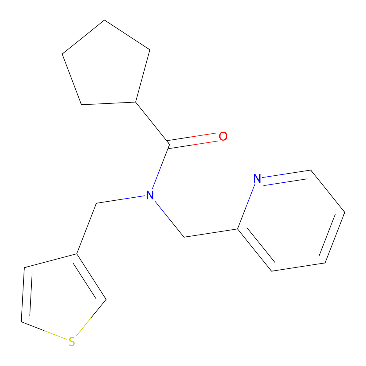 N-(pyridin-2-ylmethyl)-N-(thiophen-3-ylmethyl)cyclopentanecarboxamide molecular structure, CAS 1235359-78-0