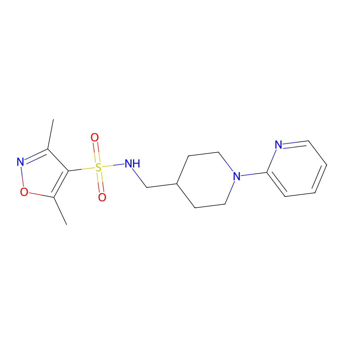 3,5-dimethyl-N-((1-(pyridin-2-yl)piperidin-4-yl)methyl)isoxazole-4-sulfonamide molecular structure, CAS 1235361-12-2