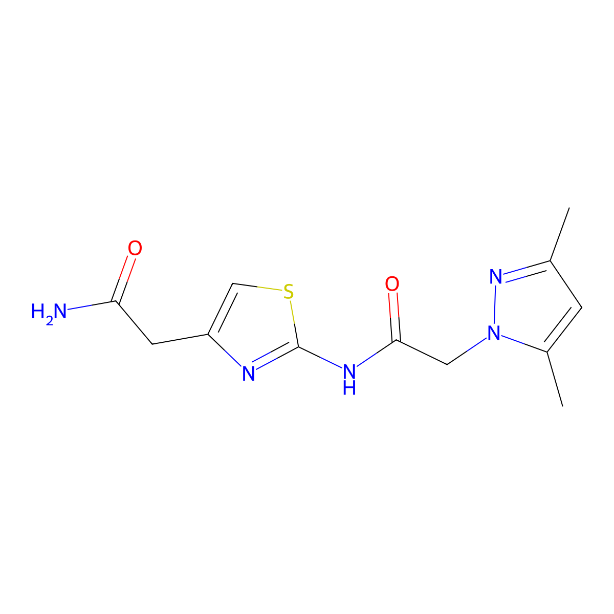 N-(4-(2-amino-2-oxoethyl)thiazol-2-yl)-2-(3,5-dimethyl-1H-pyrazol-1-yl)acetamide molecular structure, CAS 1235361-41-7