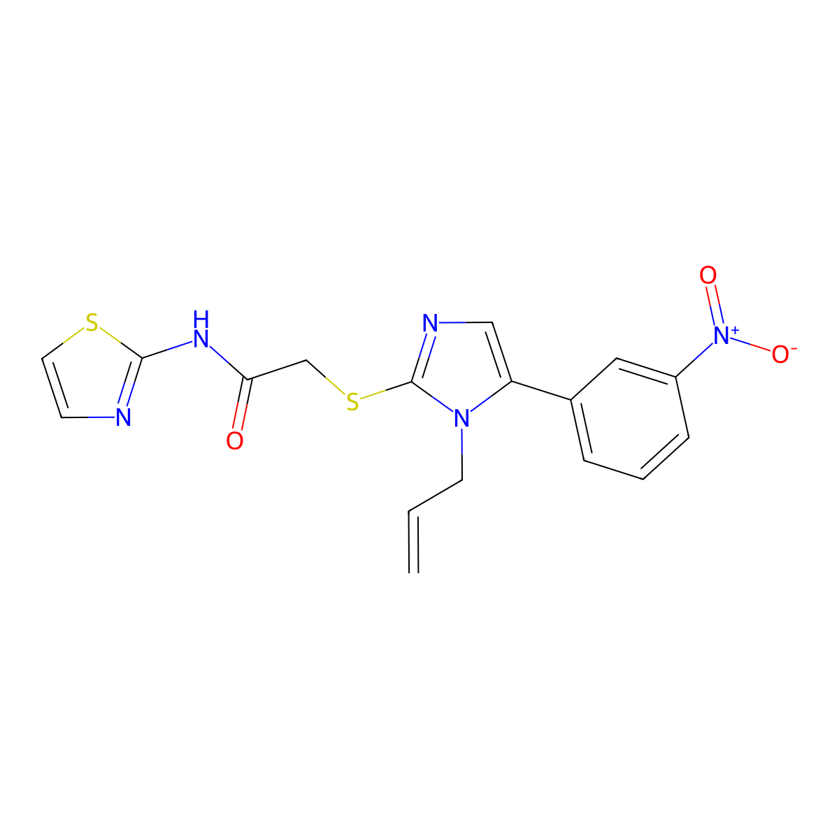 2-((1-allyl-5-(3-nitrophenyl)-1H-imidazol-2-yl)thio)-N-(thiazol-2-yl)acetamide molecular structure, CAS 1235361-83-7