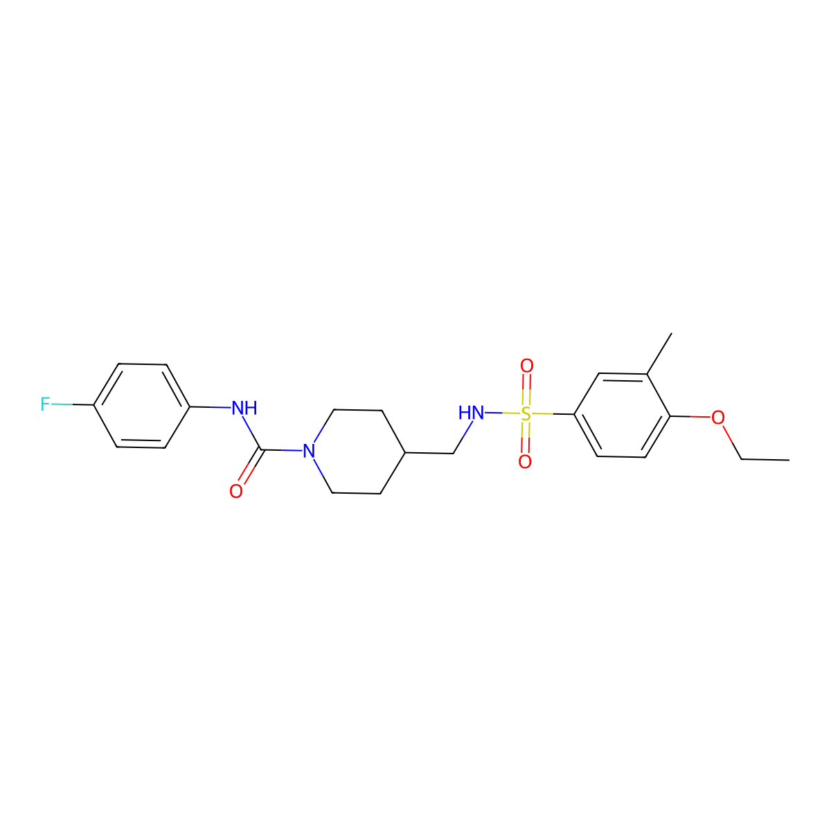 4-((4-ethoxy-3-methylphenylsulfonamido)methyl)-N-(4-fluorophenyl)piperidine-1-carboxamide molecular structure, CAS 1235363-35-5