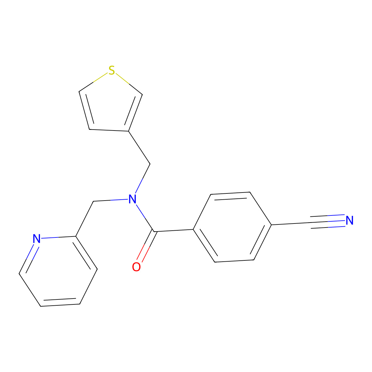 4-cyano-N-(pyridin-2-ylmethyl)-N-(thiophen-3-ylmethyl)benzamide molecular structure, CAS 1235365-78-2