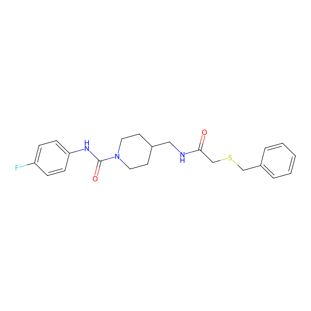 4-((2-(benzylthio)acetamido)methyl)-N-(4-fluorophenyl)piperidine-1-carboxamide molecular structure, CAS 1235368-72-5