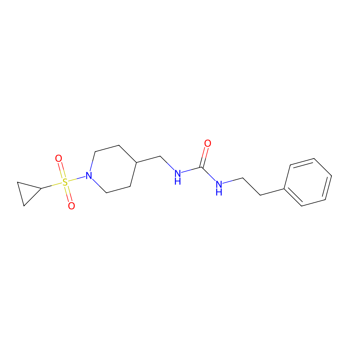 1-((1-(Cyclopropylsulfonyl)piperidin-4-yl)methyl)-3-phenethylurea molecular structure, CAS 1235370-19-0