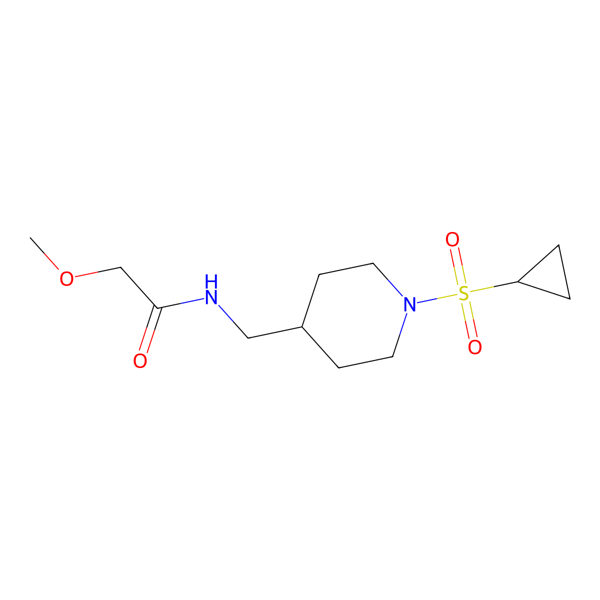 N-((1-(cyclopropylsulfonyl)piperidin-4-yl)methyl)-2-methoxyacetamide molecular structure, CAS 1235371-37-5