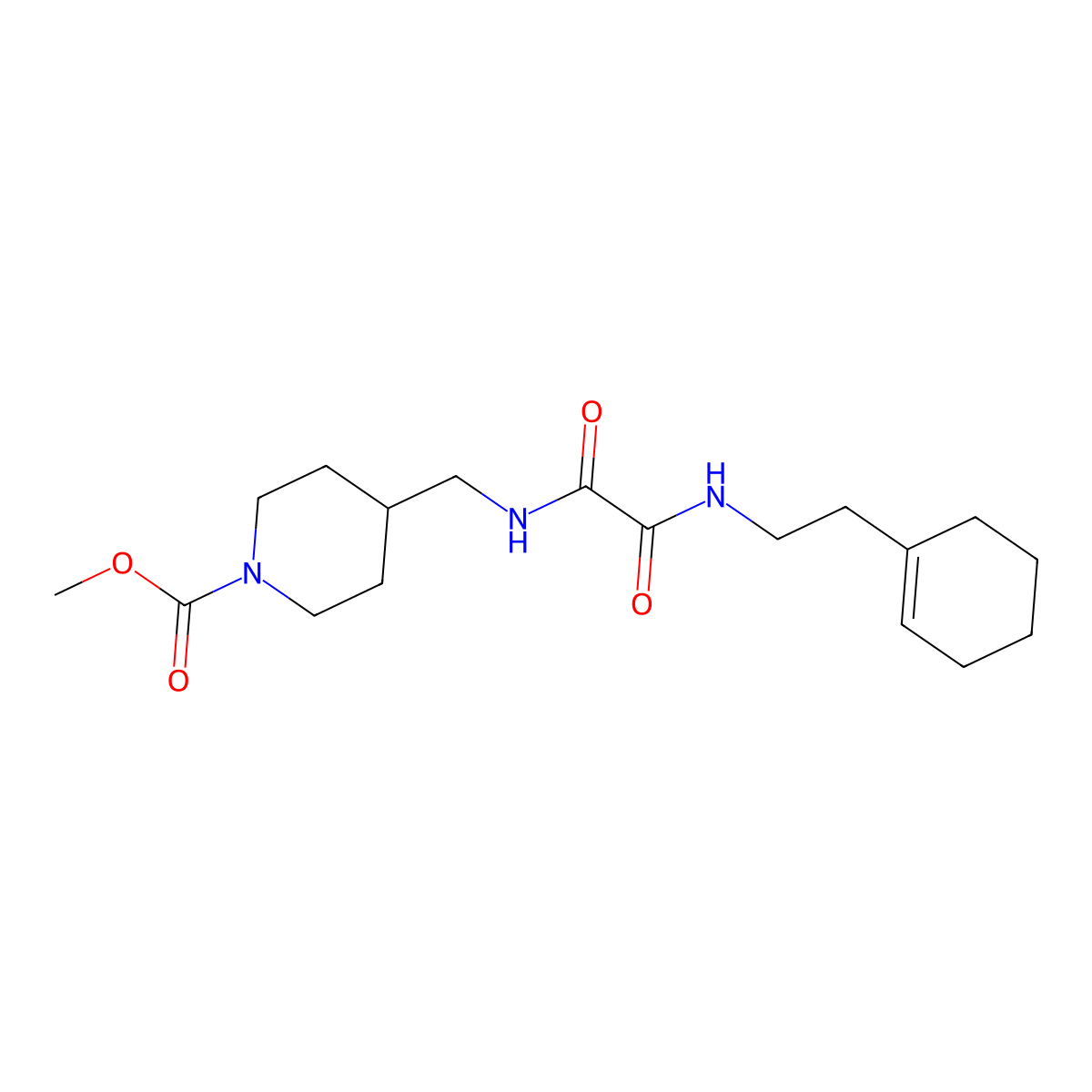 Methyl 4-((2-((2-(cyclohex-1-en-1-yl)ethyl)amino)-2-oxoacetamido)methyl)piperidine-1-carboxylate molecular structure, CAS 1235371-80-8