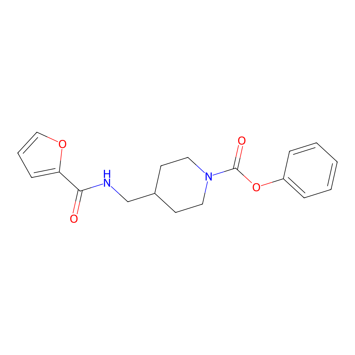 Phenyl 4-((furan-2-carboxamido)methyl)piperidine-1-carboxylate molecular structure, CAS 1235372-72-1