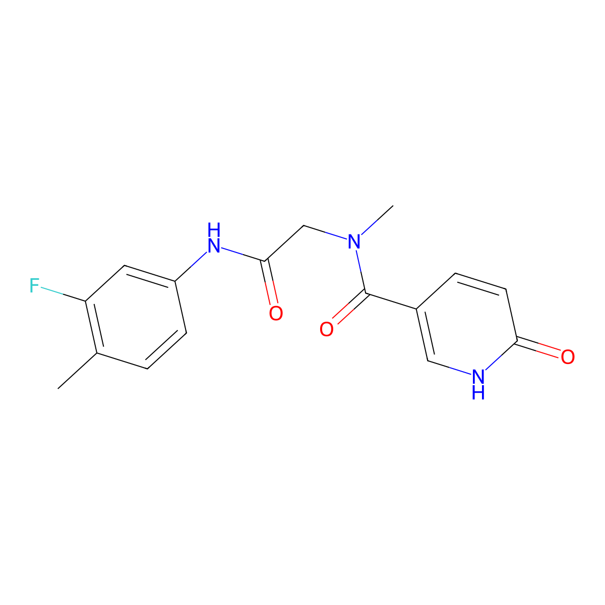 N-(2-((3-fluoro-4-methylphenyl)amino)-2-oxoethyl)-N-methyl-6-oxo-1,6-dihydropyridine-3-carboxamide molecular structure, CAS 1235373-13-3