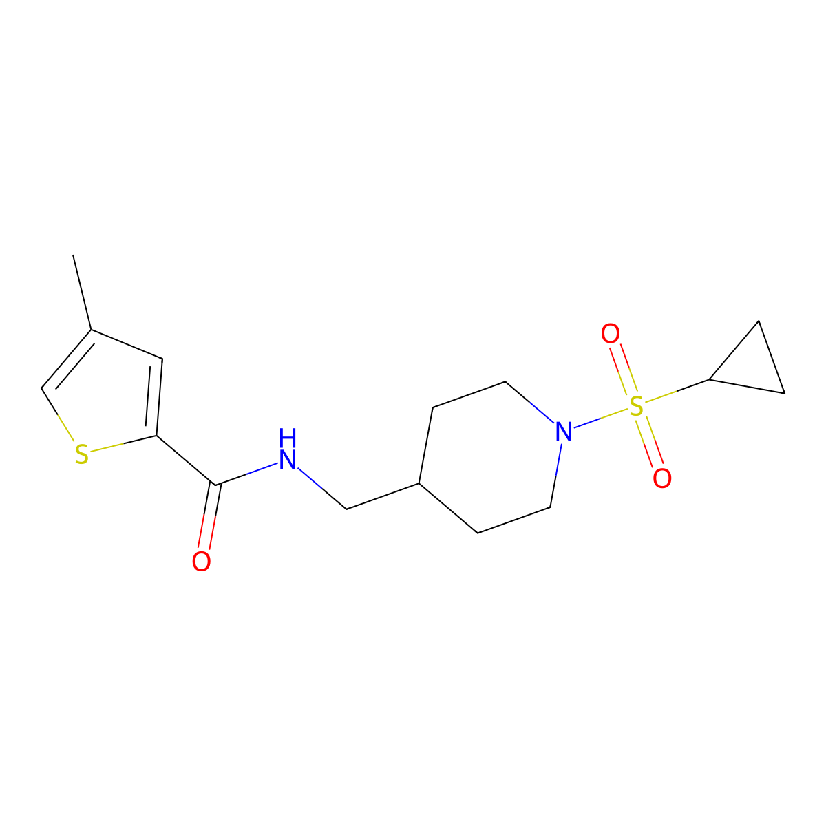 N-((1-(cyclopropylsulfonyl)piperidin-4-yl)methyl)-4-methylthiophene-2-carboxamide molecular structure, CAS 1235373-79-1