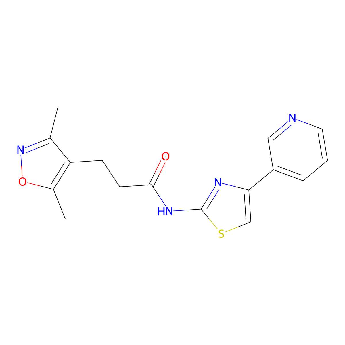 3-(3,5-dimethylisoxazol-4-yl)-N-(4-(pyridin-3-yl)thiazol-2-yl)propanamide molecular structure, CAS 1235374-08-9