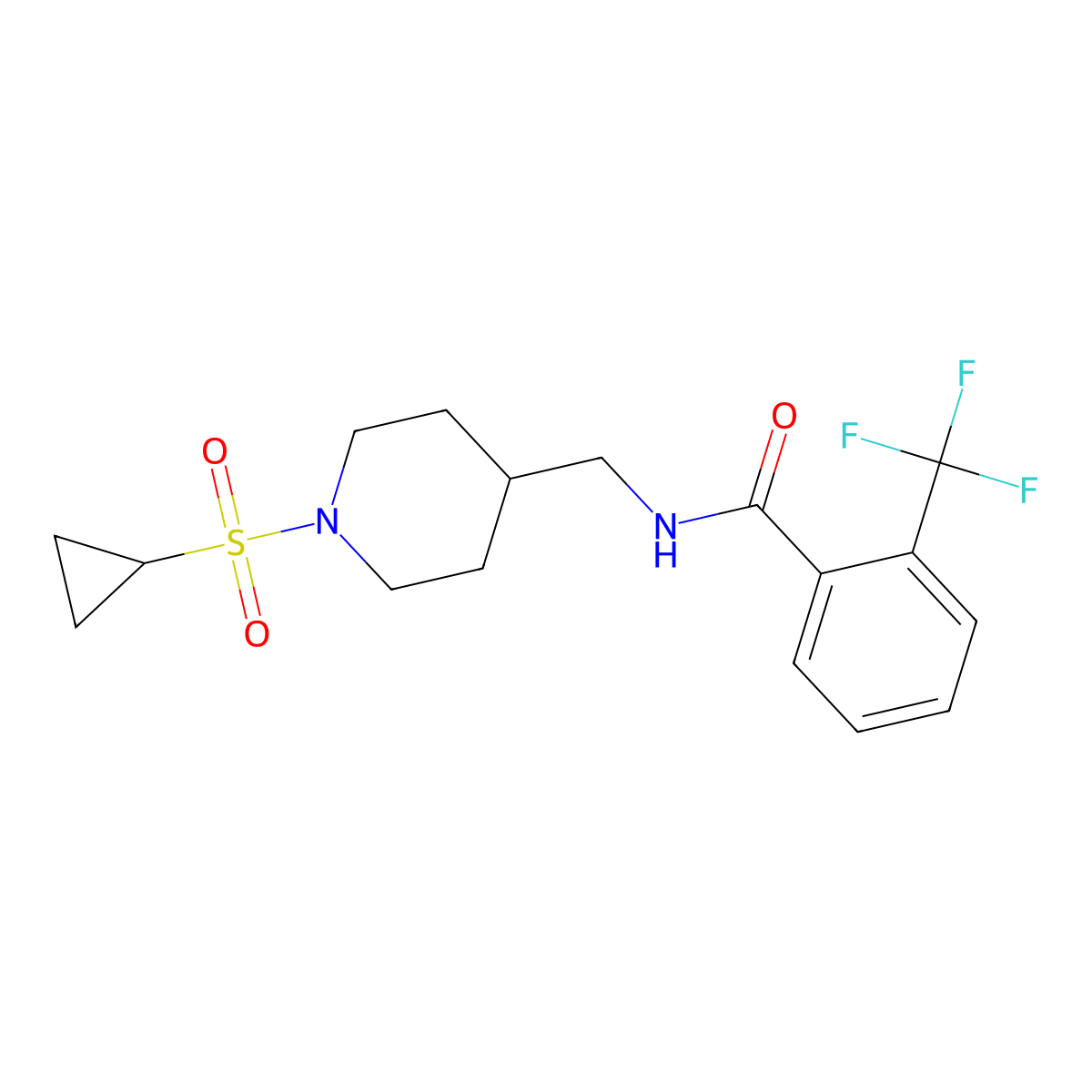 N-((1-(cyclopropylsulfonyl)piperidin-4-yl)methyl)-2-(trifluoromethyl)benzamide molecular structure, CAS 1235374-74-9