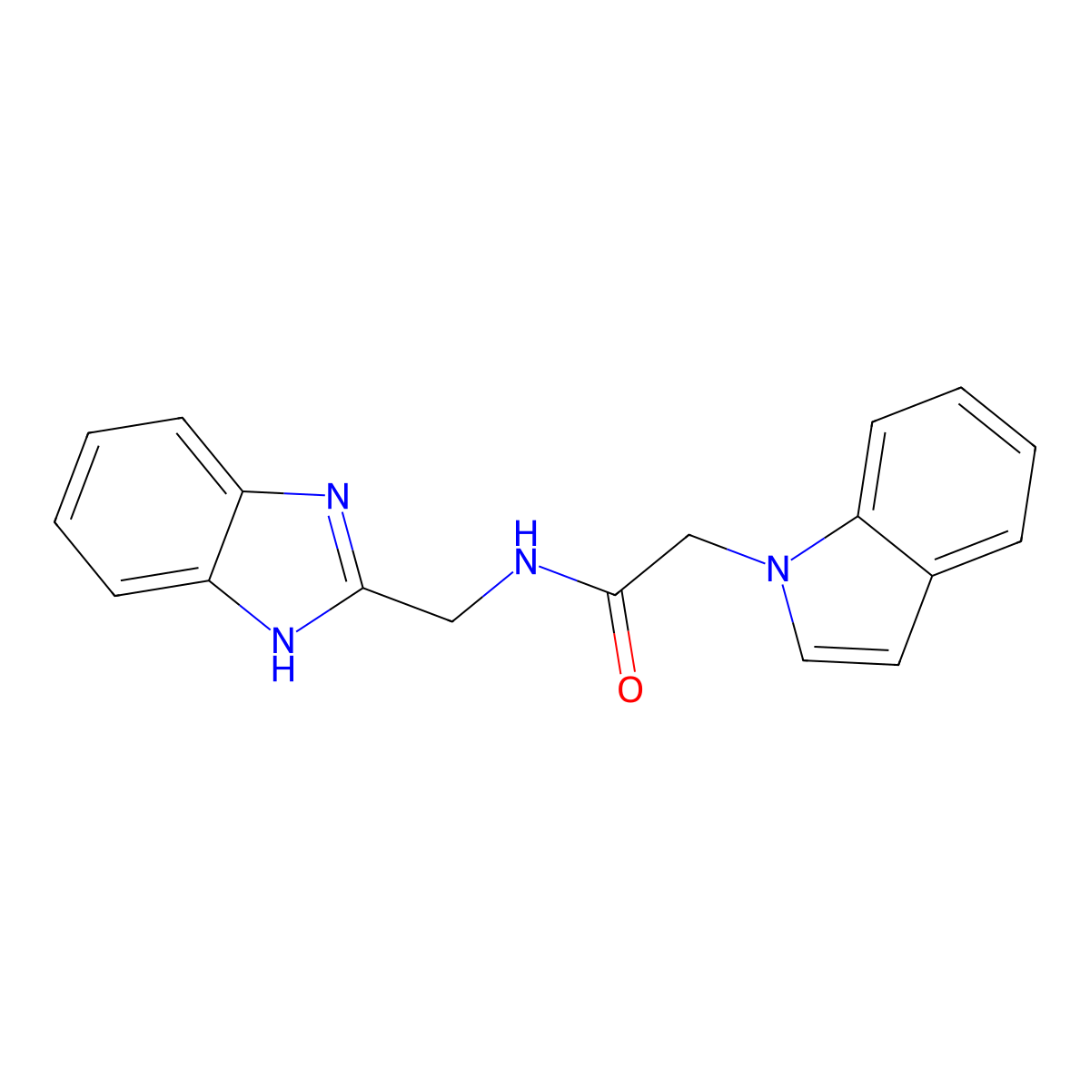 N-((1H-benzo[d]imidazol-2-yl)methyl)-2-(1H-indol-1-yl)acetamide molecular structure, CAS 1235375-09-3