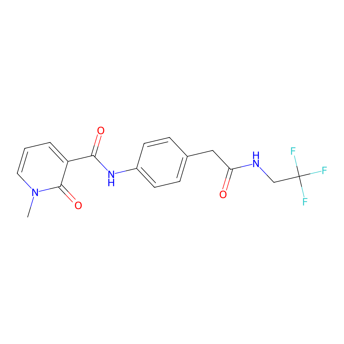 1-methyl-2-oxo-N-(4-(2-oxo-2-((2,2,2-trifluoroethyl)amino)ethyl)phenyl)-1,2-dihydropyridine-3-carboxamide molecular structure, CAS 1235375-30-0