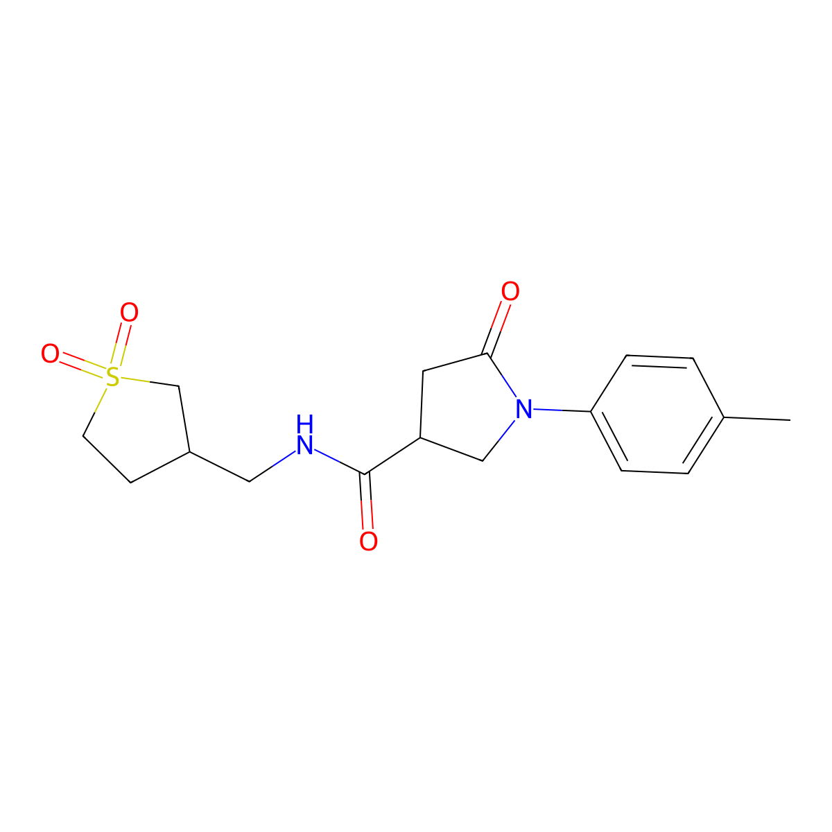 N-((1,1-dioxidotetrahydrothiophen-3-yl)methyl)-5-oxo-1-(p-tolyl)pyrrolidine-3-carboxamide molecular structure, CAS 1235375-66-2