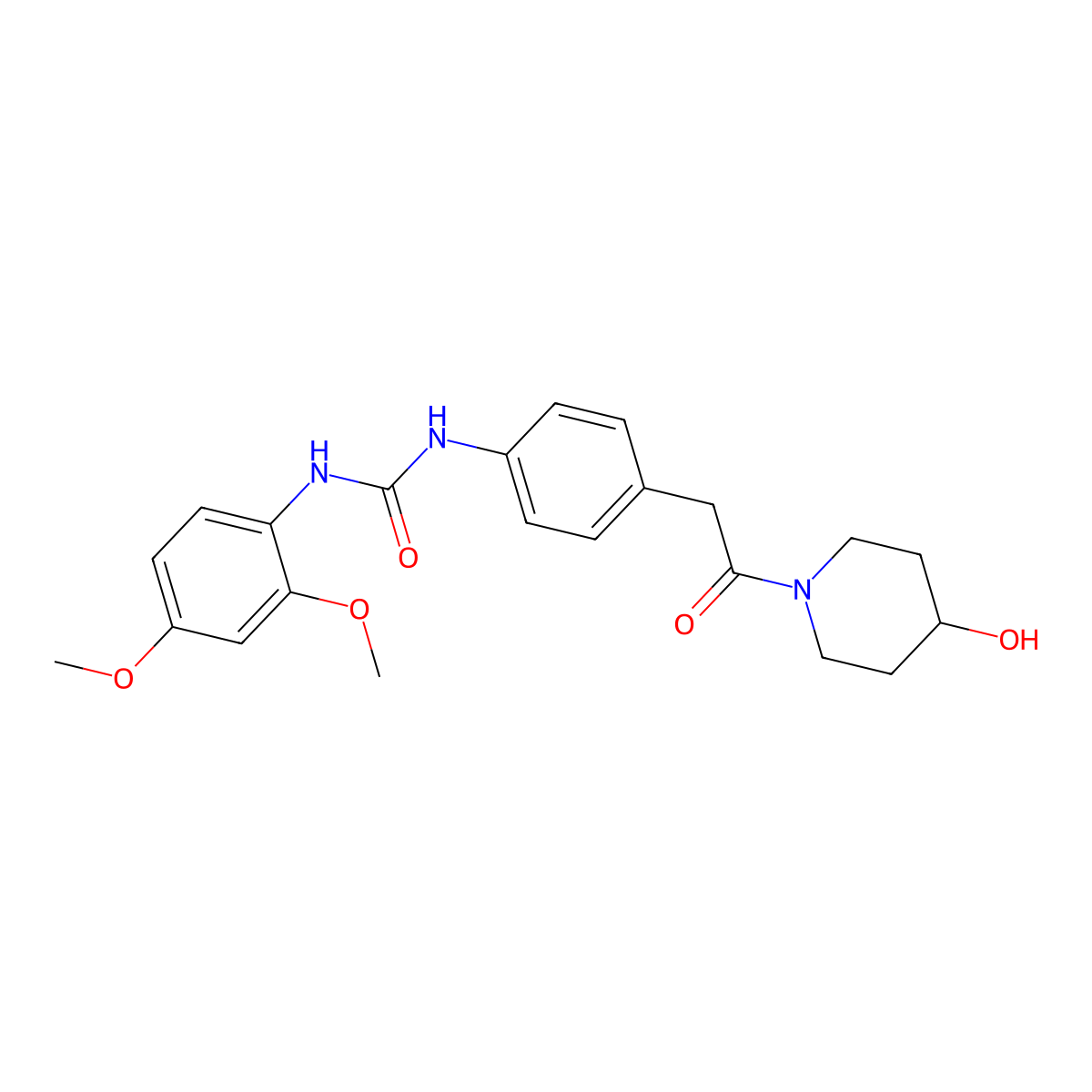 1-(2,4-Dimethoxyphenyl)-3-(4-(2-(4-hydroxypiperidin-1-yl)-2-oxoethyl)phenyl)urea molecular structure, CAS 1235375-78-6