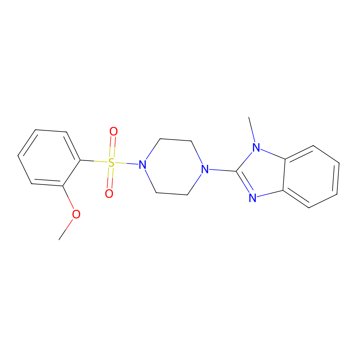 2-(4-((2-methoxyphenyl)sulfonyl)piperazin-1-yl)-1-methyl-1H-benzo[d]imidazole molecular structure, CAS 1235376-05-2