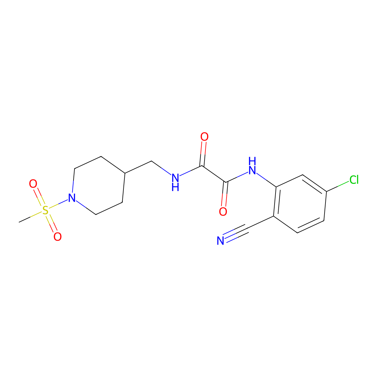 N1-(5-chloro-2-cyanophenyl)-N2-((1-(methylsulfonyl)piperidin-4-yl)methyl)oxalamide molecular structure, CAS 1235376-09-6