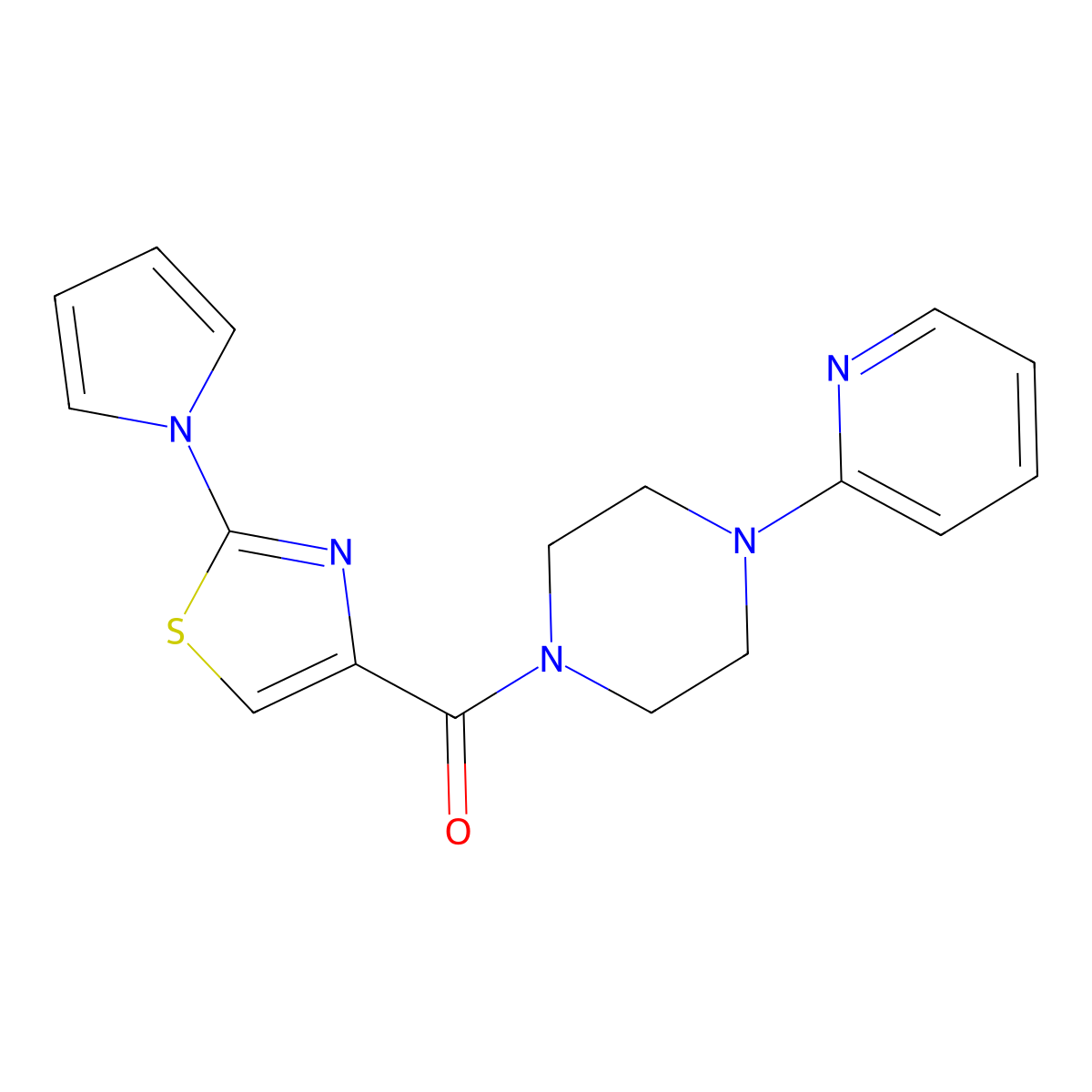 (2-(1H-pyrrol-1-yl)thiazol-4-yl)(4-(pyridin-2-yl)piperazin-1-yl)methanone molecular structure, CAS 1235376-18-7