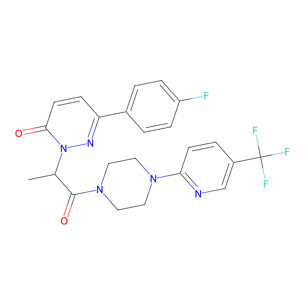 6-(4-fluorophenyl)-2-(1-oxo-1-(4-(5-(trifluoromethyl)pyridin-2-yl)piperazin-1-yl)propan-2-yl)pyridazin-3(2H)-one molecular structure, CAS 1235377-59-9