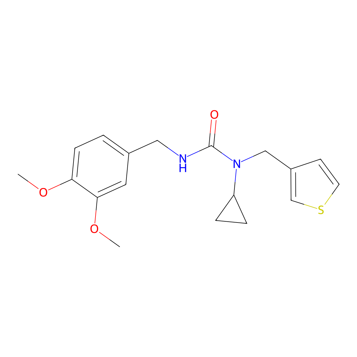1-Cyclopropyl-3-(3,4-dimethoxybenzyl)-1-(thiophen-3-ylmethyl)urea molecular structure, CAS 1235377-66-8