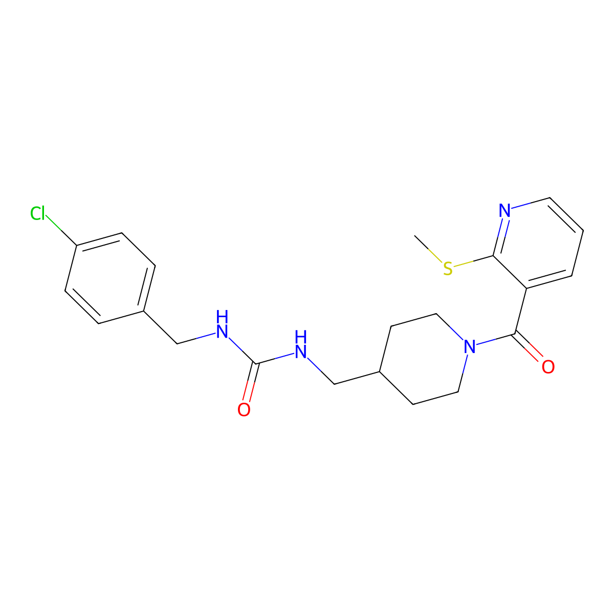 1-(4-Chlorobenzyl)-3-((1-(2-(methylthio)nicotinoyl)piperidin-4-yl)methyl)urea molecular structure, CAS 1235378-09-2