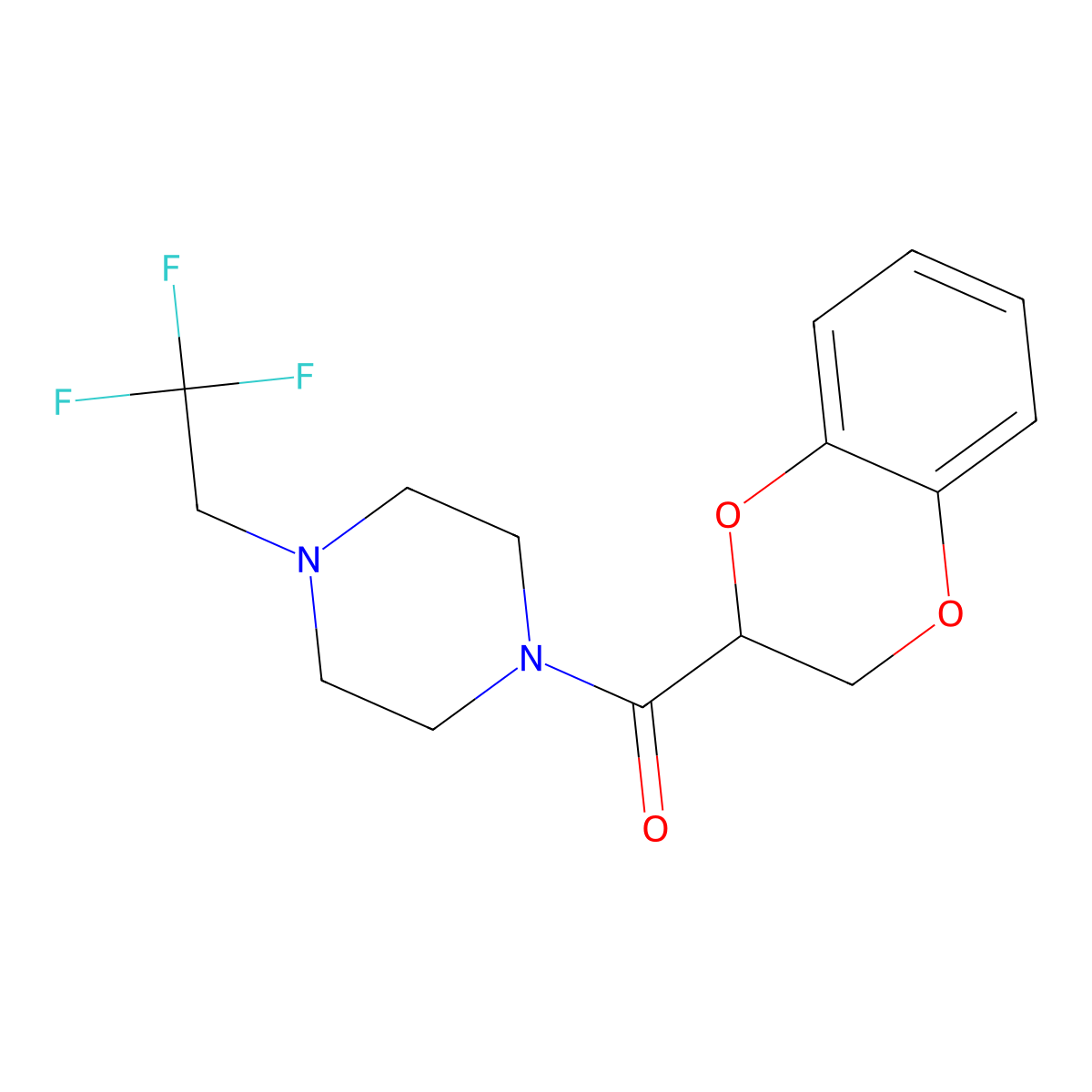 1-(2,3-Dihydro-1,4-benzodioxine-2-carbonyl)-4-(2,2,2-trifluoroethyl)piperazine molecular structure, CAS 1235379-58-4
