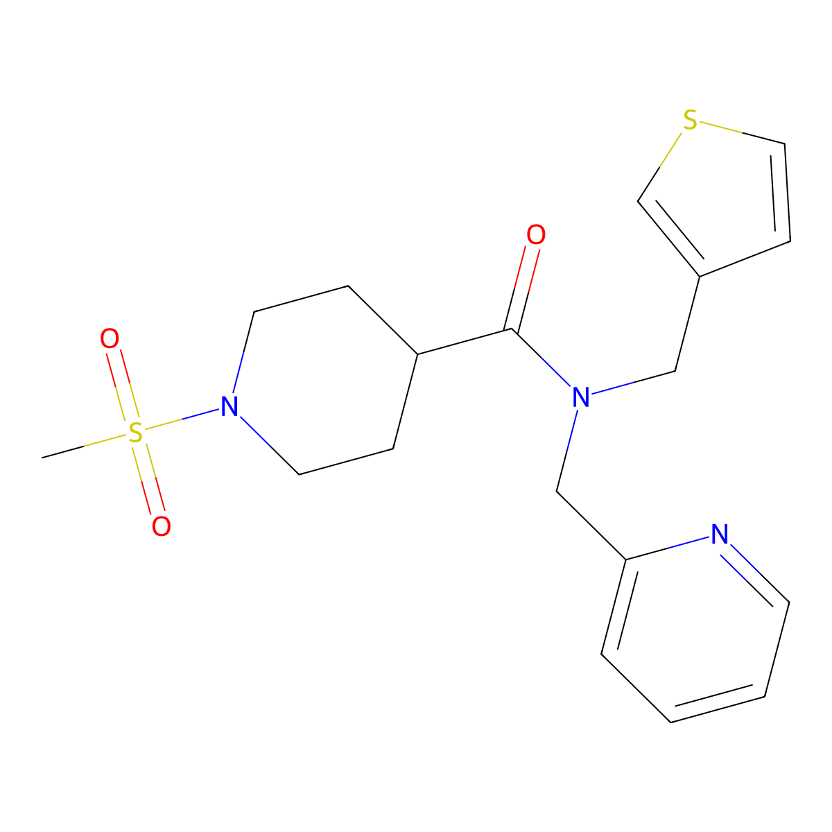 1-(methylsulfonyl)-N-(pyridin-2-ylmethyl)-N-(thiophen-3-ylmethyl)piperidine-4-carboxamide molecular structure, CAS 1235382-25-8