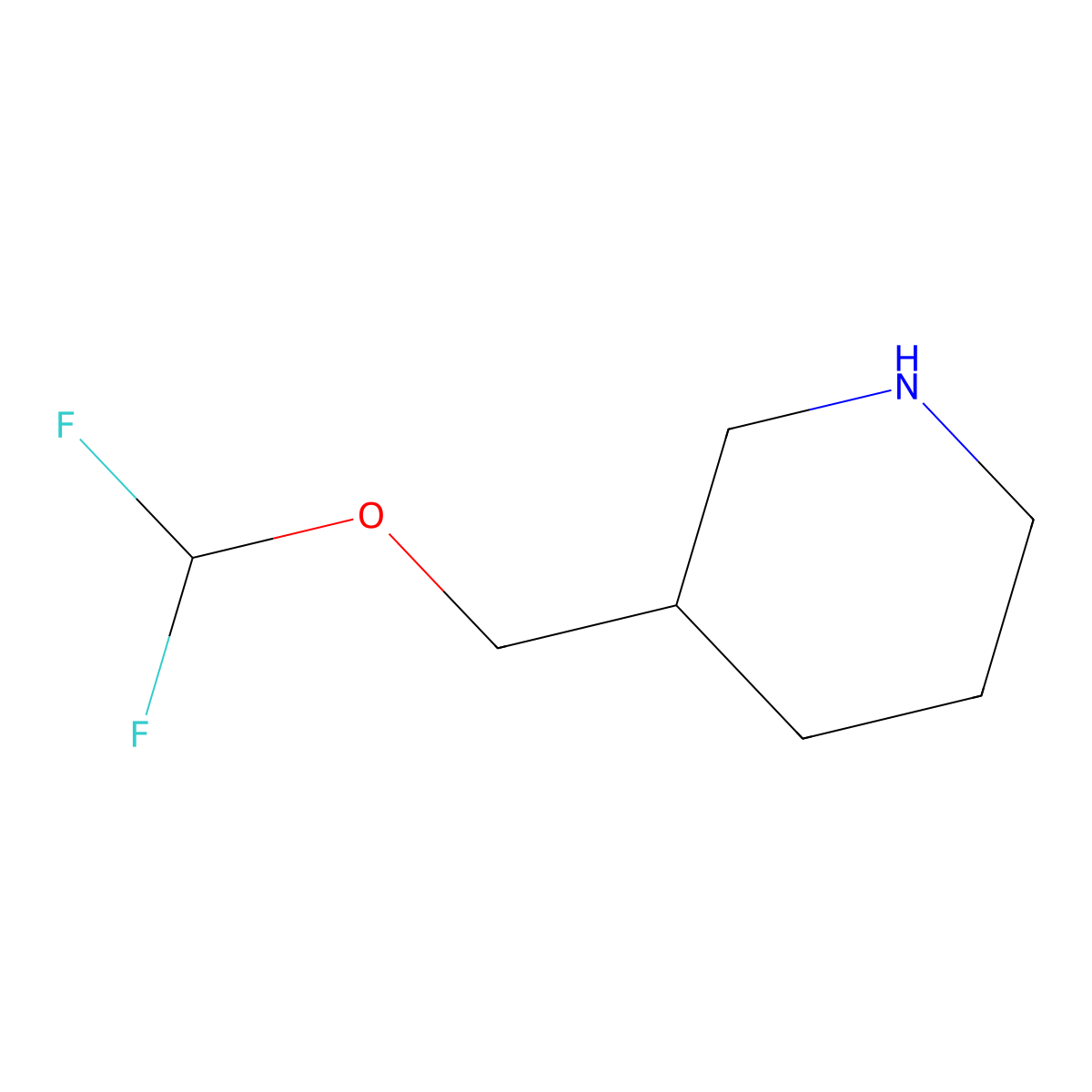 3-[(Difluoromethoxy)methyl]piperidine molecular structure, CAS 1235382-54-3