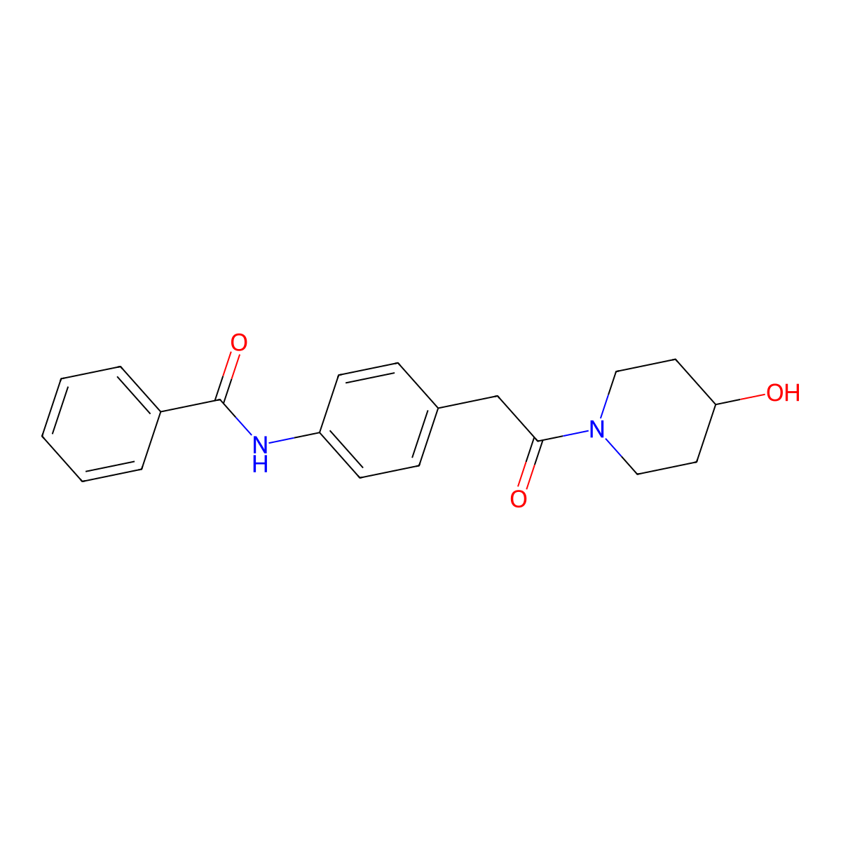 N-(4-(2-(4-hydroxypiperidin-1-yl)-2-oxoethyl)phenyl)benzamide molecular structure, CAS 1235383-87-5