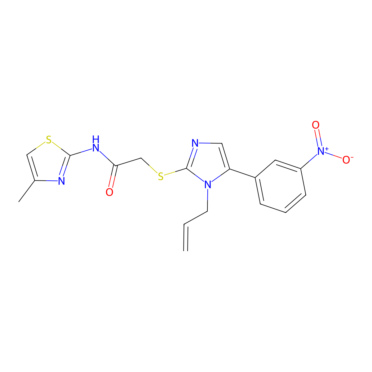2-((1-allyl-5-(3-nitrophenyl)-1H-imidazol-2-yl)thio)-N-(4-methylthiazol-2-yl)acetamide molecular structure, CAS 1235383-90-0