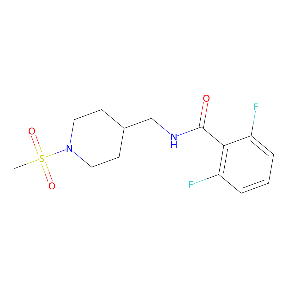 2,6-difluoro-N-((1-(methylsulfonyl)piperidin-4-yl)methyl)benzamide molecular structure, CAS 1235385-29-1