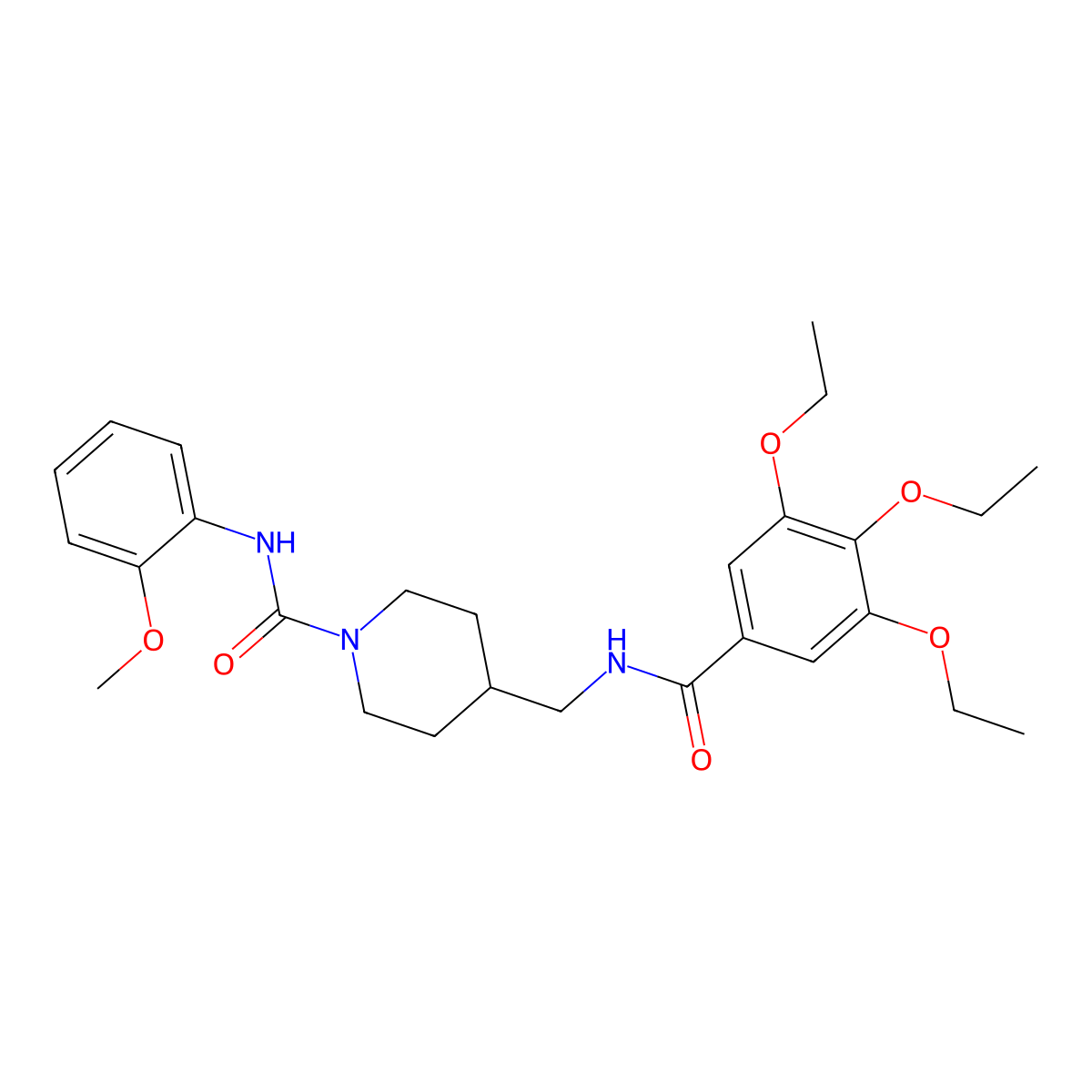 N-(2-methoxyphenyl)-4-((3,4,5-triethoxybenzamido)methyl)piperidine-1-carboxamide molecular structure, CAS 1235385-50-8