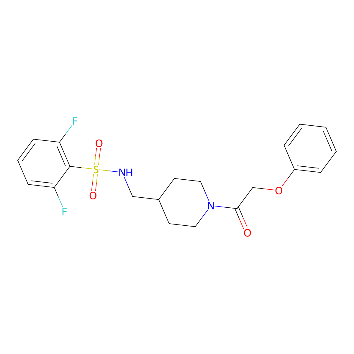 2,6-difluoro-N-{[1-(2-phenoxyacetyl)piperidin-4-yl]methyl}benzene-1-sulfonamide molecular structure, CAS 1235385-74-6