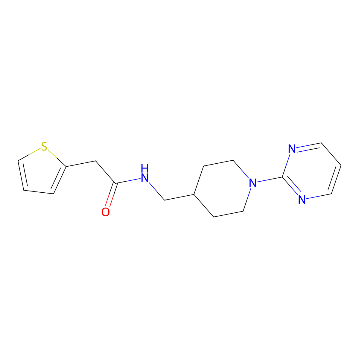 N-{[1-(pyrimidin-2-yl)piperidin-4-yl]methyl}-2-(thiophen-2-yl)acetamide molecular structure, CAS 1235385-85-9