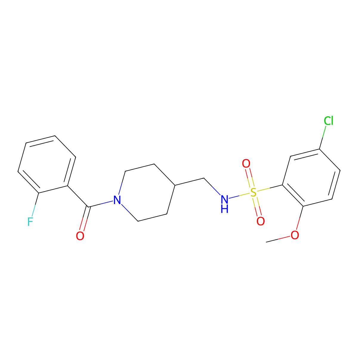 5-chloro-N-((1-(2-fluorobenzoyl)piperidin-4-yl)methyl)-2-methoxybenzenesulfonamide molecular structure, CAS 1235386-69-2