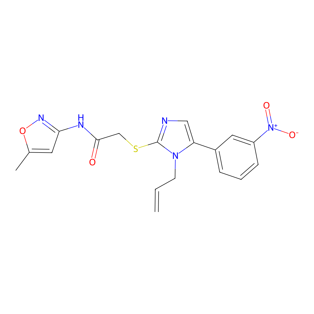 2-((1-allyl-5-(3-nitrophenyl)-1H-imidazol-2-yl)thio)-N-(5-methylisoxazol-3-yl)acetamide molecular structure, CAS 1235387-47-9