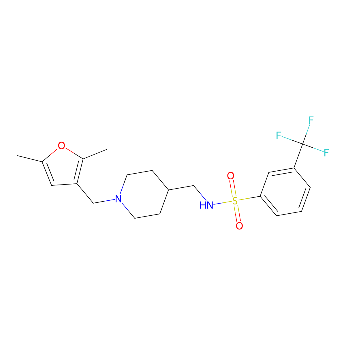 N-((1-((2,5-dimethylfuran-3-yl)methyl)piperidin-4-yl)methyl)-3-(trifluoromethyl)benzenesulfonamide molecular structure, CAS 1235388-71-2